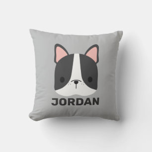 Cute Little French Bulldog with Personalized Name Throw Pillow