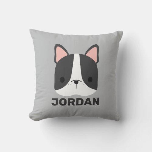 Cute Little French Bulldog with Personalized Name  Throw Pillow