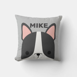 Cute Little French Bulldog with Personalized Name Throw Pillow