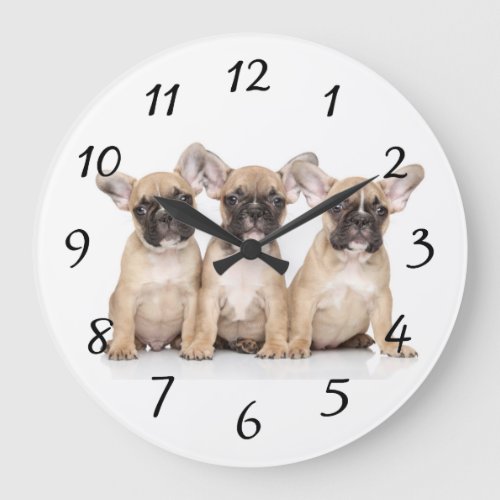 Cute little French Bulldogs Large Clock