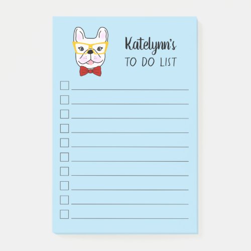 Cute Little Frenchie  Blue  Personalized Post_it Notes