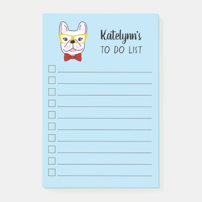 Cute Little Frenchie | Blue | Personalized Post-it Notes (Front)