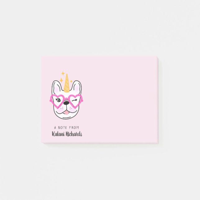 Cute Little Frenchie Personalized | Pink Post-it Notes (Front)