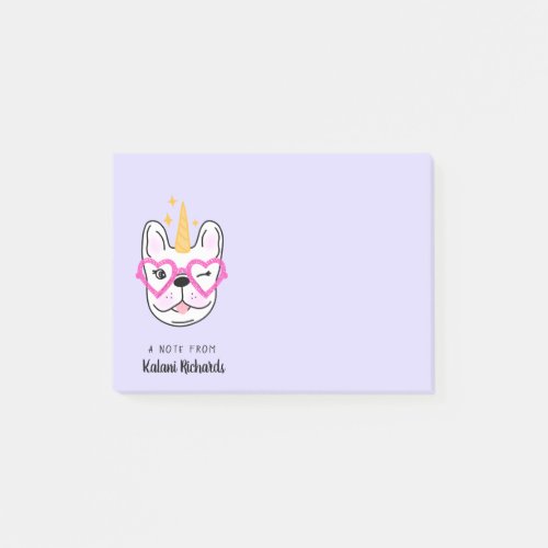 Cute Little Frenchie Personalized  Purple Post_it Notes