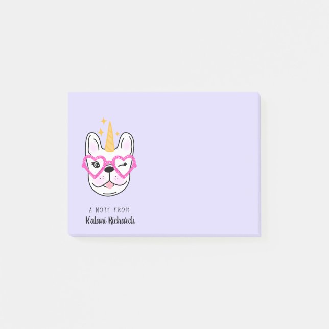 Cute Little Frenchie Personalized | Purple Post-it Notes (Front)