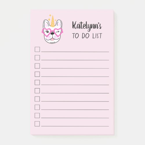 Cute Little Frenchie Unicorn  Pink  Personalized Post_it Notes