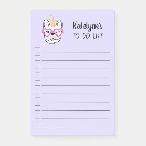Cute Little Frenchie Unicorn  Purple Personalized Post_it Notes