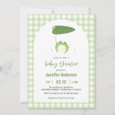 Cute Frog Blue Green Plaid Baby Shower Invitations