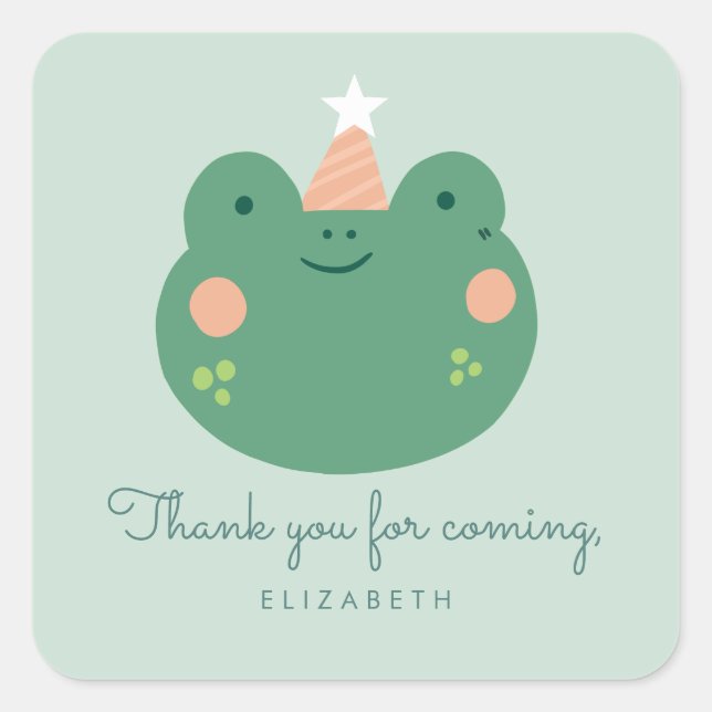 Cute Little Frog Birthday Square Sticker (Front)