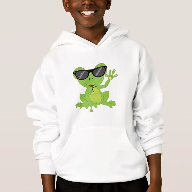 Cute little frog green sunglasses Gift for Kids Hoodie (Front)