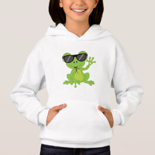 Cute little frog green sunglasses Gift for Kids Hoodie