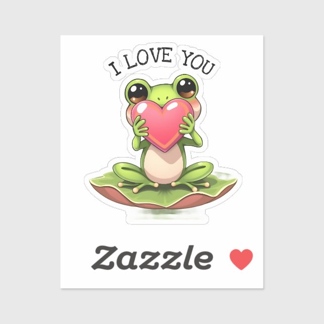 Cute Little Frog Holding a Heart | I Love You Sticker (Sheet)