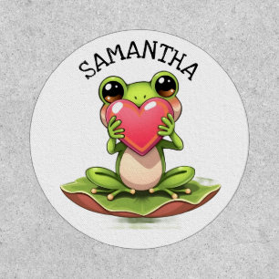 Cute Little Frog Holding a Heart   Personalized Patch