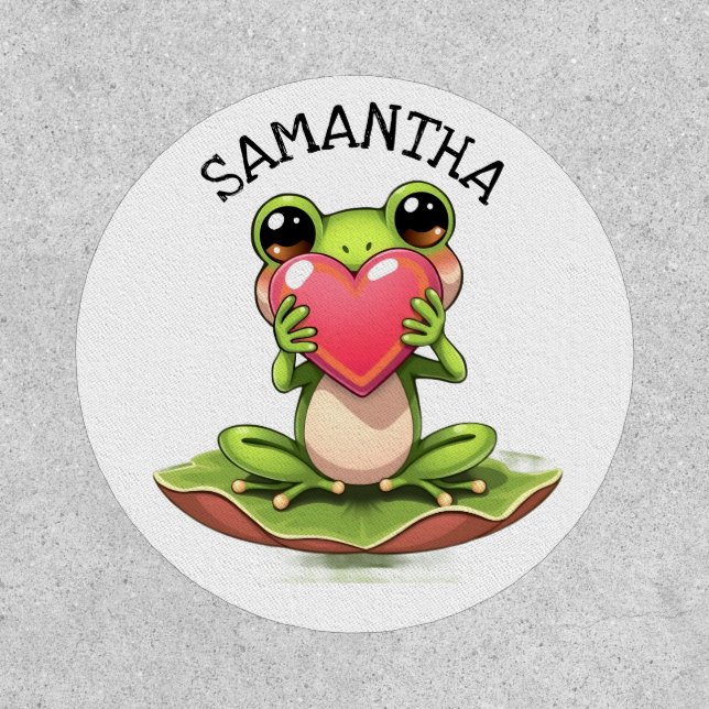 Cute Little Frog Holding a Heart | Personalized Patch (Front)