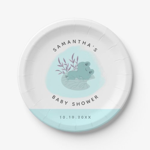 Cute Little Frog Sleeping Watercolor Baby Shower Paper Plates
