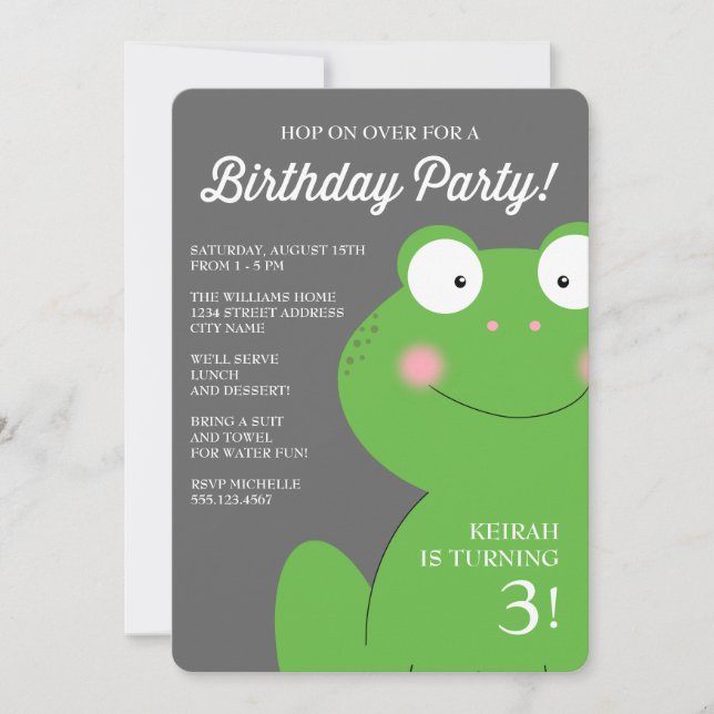 Cute Little Froggy Birthday Party Invite / Pink (Front)