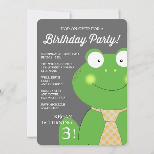 Cute Little Froggy Birthday Party Invite  Tie