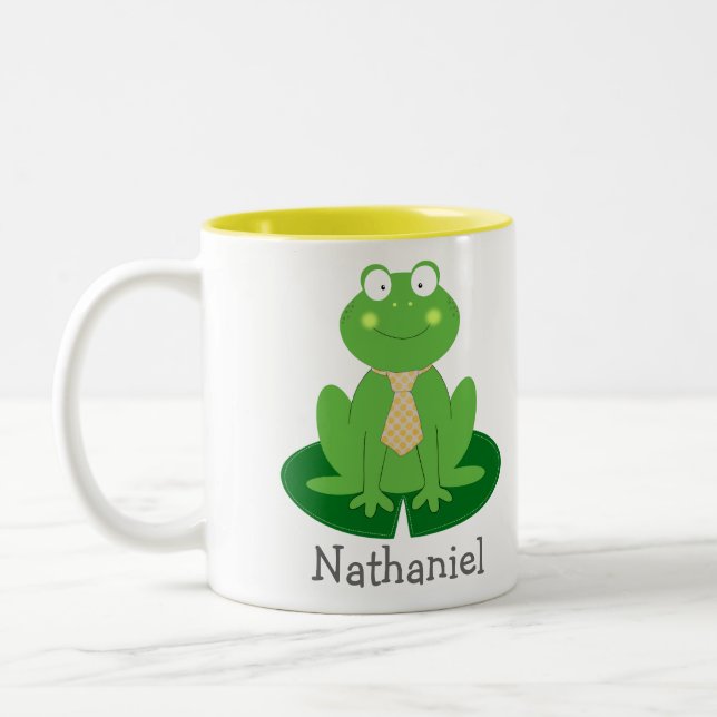 Cute Little Froggy with a Tie Personalized Mug (Left)