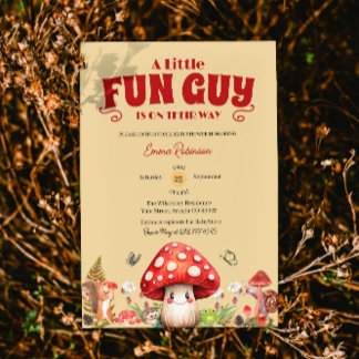 Cute Little FunGuy Fall snail Mushroom Baby Shower Invitation