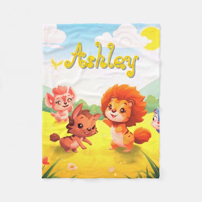 Cute Little Furry Animals on a Fleece Baby Blanket (Front)
