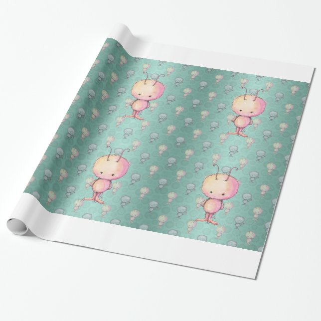 Cute Little Fuzzy Monsters Wrapping Paper (Unrolled)
