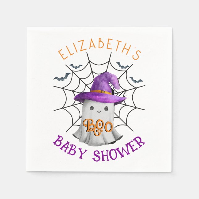 Cute little ghost and spiderweb BOO baby shower Napkins (Front)