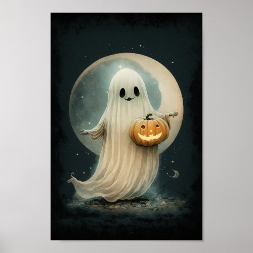 Cute Little Ghost Art _ Vintage Halloween Poster