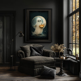 Cute Little Ghost Art - Vintage Halloween Poster