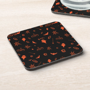 Cute Little Ghost Black and Orange Halloween Beverage Coaster