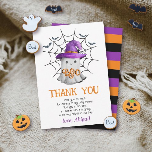 Cute little ghost BOO spiderweb baby shower Thank You Card