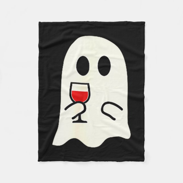 Cute Little Ghost Red Wine Gl Halloween  Fleece Blanket (Front)