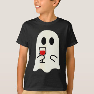 Cute Little Ghost Red Wine Gl Halloween  T-Shirt