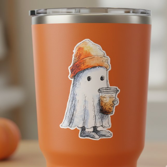 Cute Little Ghost with Iced Coffee Sticker (Creator Uploaded)