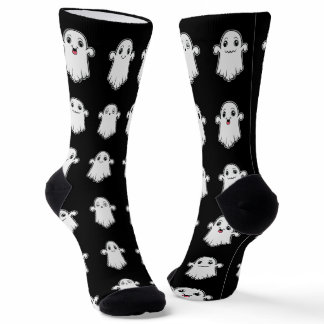 Cute Little Ghosts Pattern Halloween Black White Socks