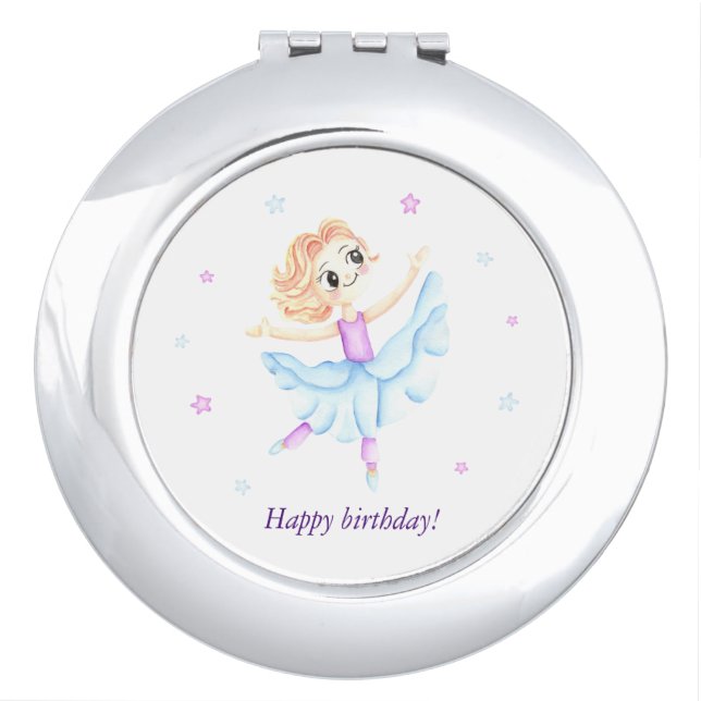 Cute little ginger girl ballerina compact mirror (Front)