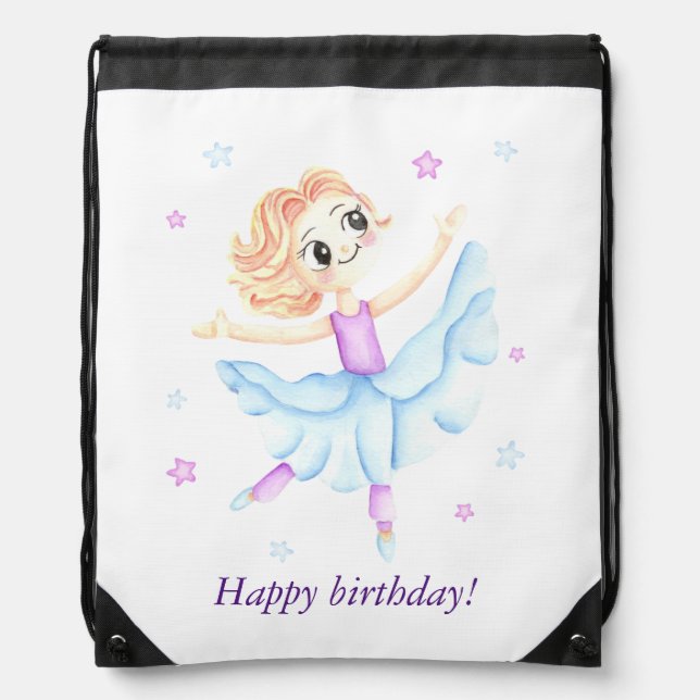 Cute little ginger girl ballerina drawstring bag (Front)