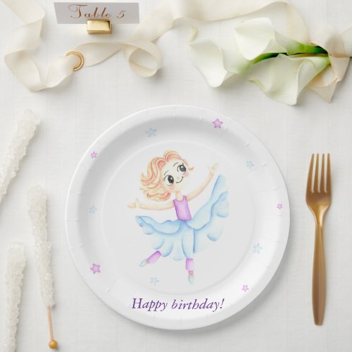 Cute little ginger girl ballerina paper plates