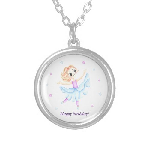 Cute little ginger girl ballerina silver plated necklace