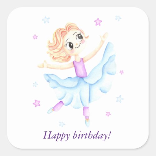 Cute little ginger girl ballerina square sticker