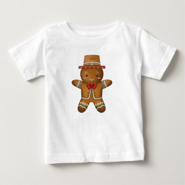 Cute Little Gingerbread Man Merry Christmas Baby T-Shirt (Front)