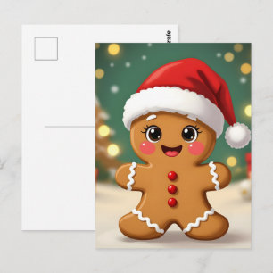 Cute little gingerbread man with Christmas hat Postcard