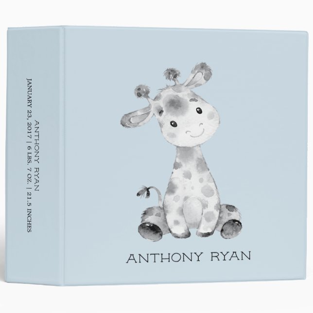 Cute Little Giraffe Boys Baby Photo Album Binder (Front/Spine)