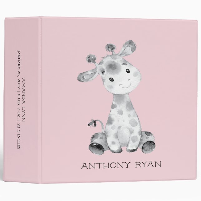Cute Little Giraffe GIRLS Baby Photo Album 3 Ring Binder (Front/Spine)