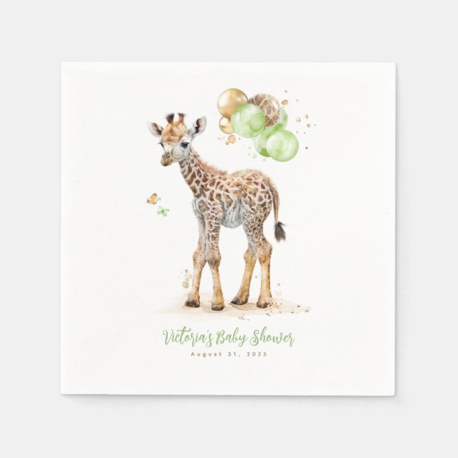 Cute Little Giraffe Modern Boho Green and Brown Napkins (Front)