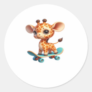 Cute little giraffe on a skateboard Classic T-Shir Classic Round Sticker