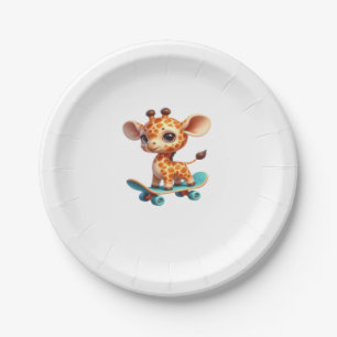 Cute little giraffe on a skateboard Classic T-Shir Paper Plates