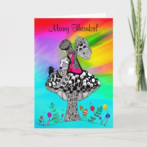 Cute Little Girl and A Bird Greeting Card