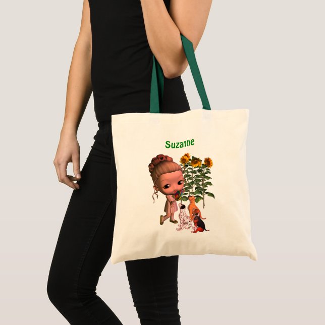 Cute Little Girl And Puppies Personalized Tote Bag (Front (Product))