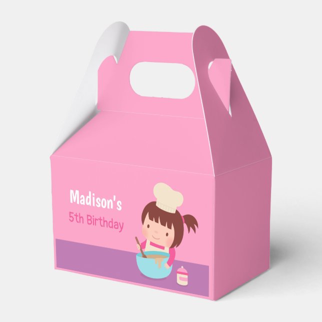 Cute Little Girl Baking Chef Birthday Party Favor Boxes (Front Side)