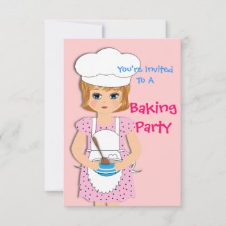 Cute Little Girl Baking Themed Party Invitation